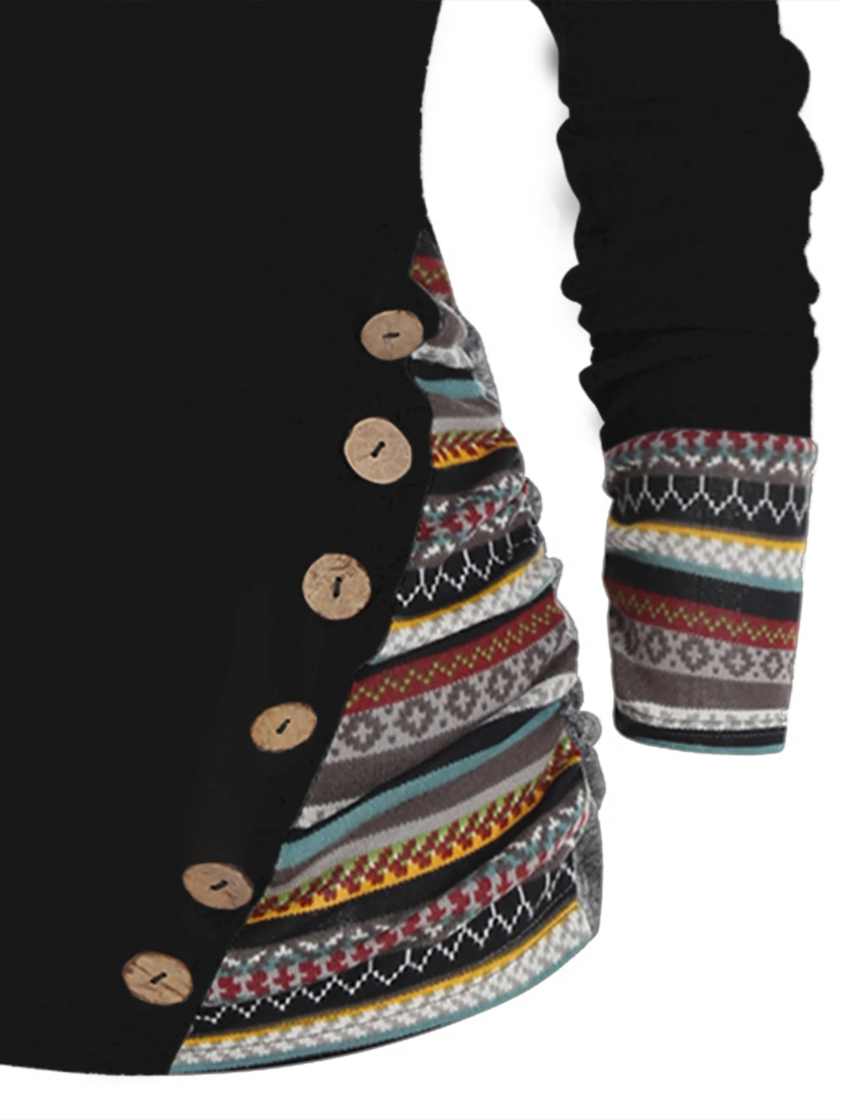 Dressfo Women's Hoodie Tops Tribal Geometric Stripe Panel Hooded Knit Top Long Sleeve Mock Button Knitted Top