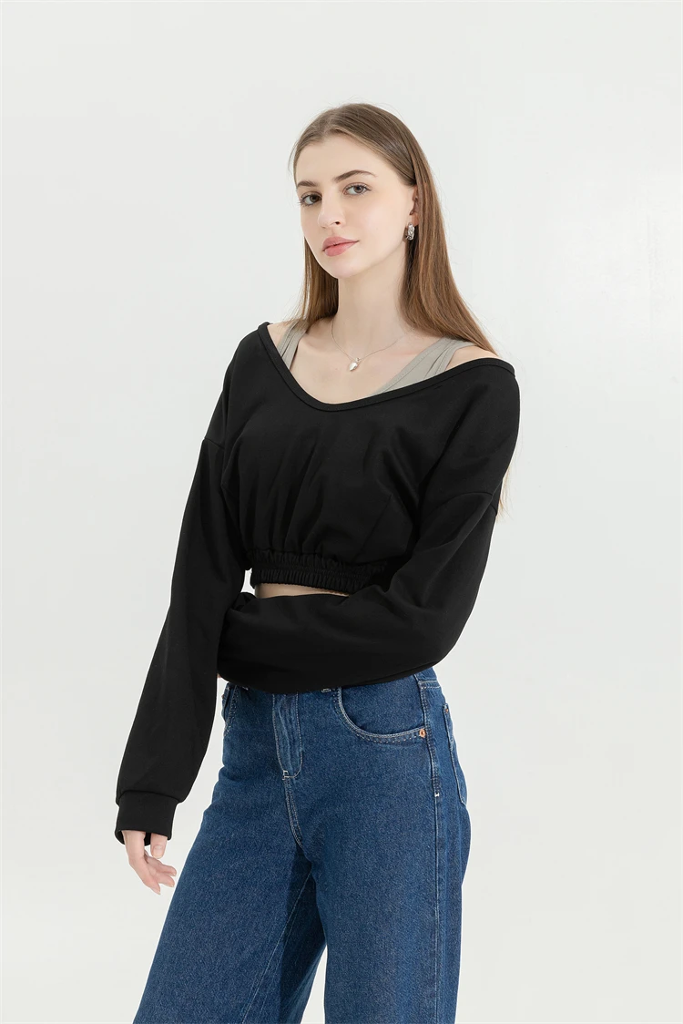 Woman Sweatshirt Hoodies Fashion Female Chic Loose Casual Streetwear Patchwork Ins Street Y2K Fake Two Pieces Hoodies Crop Top