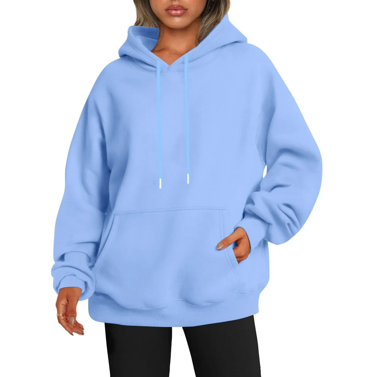 Women's Oversized Drop Shoulder Streetwear Hoodie Long Sleeve Solid Color Loose Fit Casual Mid Long Ribbed Basic Sweatshirt
