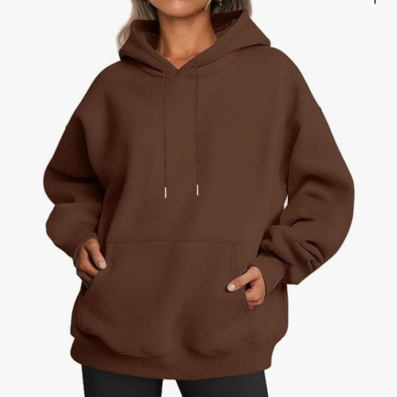 Women's Oversized Drop Shoulder Streetwear Hoodie Long Sleeve Solid Color Loose Fit Casual Mid Long Ribbed Basic Sweatshirt