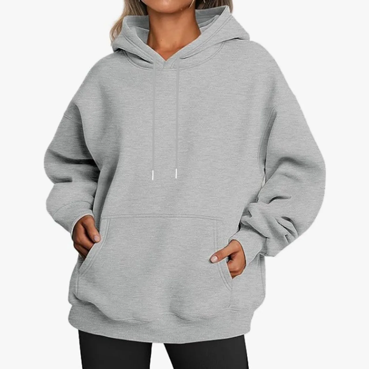 Women's Oversized Drop Shoulder Streetwear Hoodie Long Sleeve Solid Color Loose Fit Casual Mid Long Ribbed Basic Sweatshirt