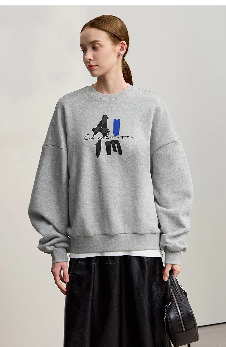 AMII Hoodies Woman 2026 Winter New Casual Round Neck Versatile Sweatshirts Woman Cotton Long Sleeve Letter Printing Top 12544181
