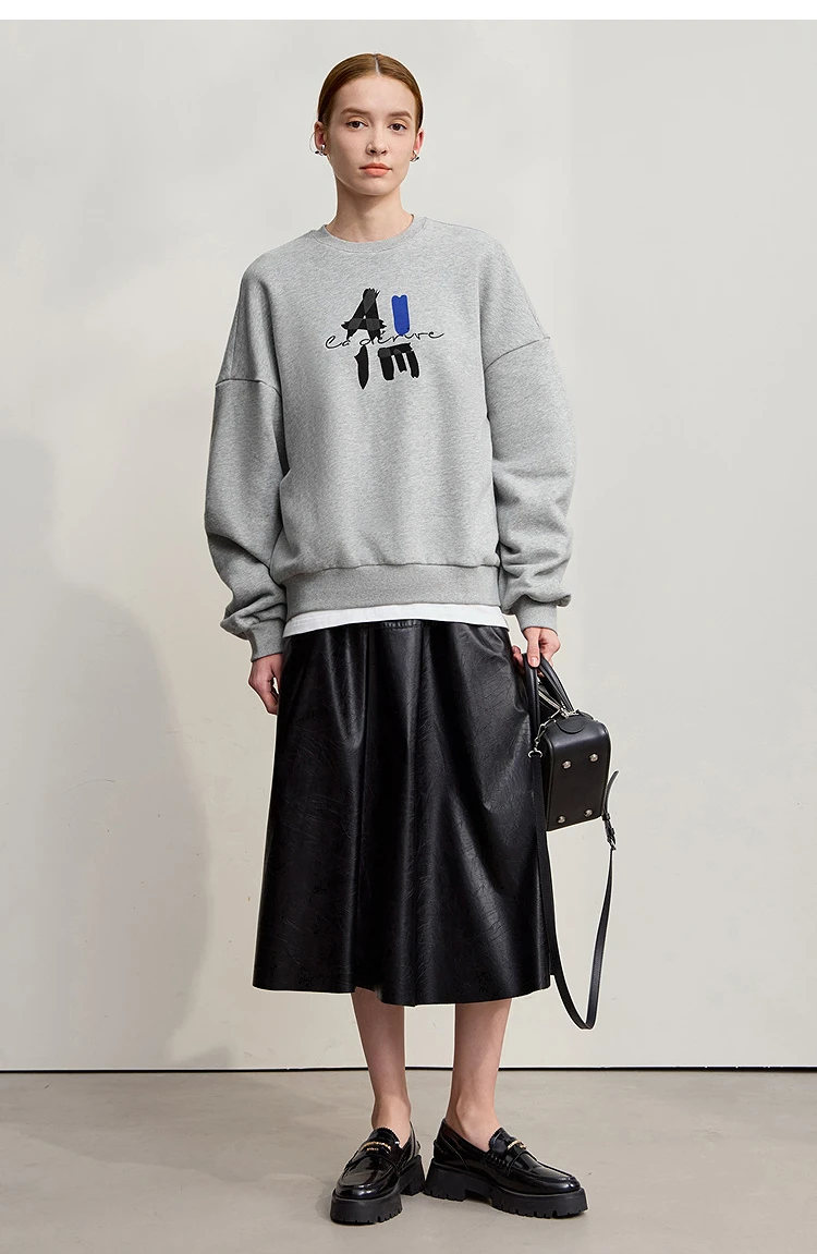 AMII Hoodies Woman 2026 Winter New Casual Round Neck Versatile Sweatshirts Woman Cotton Long Sleeve Letter Printing Top 12544181