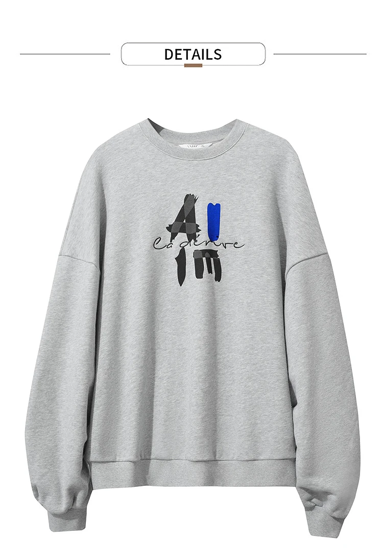 AMII Hoodies Woman 2026 Winter New Casual Round Neck Versatile Sweatshirts Woman Cotton Long Sleeve Letter Printing Top 12544181