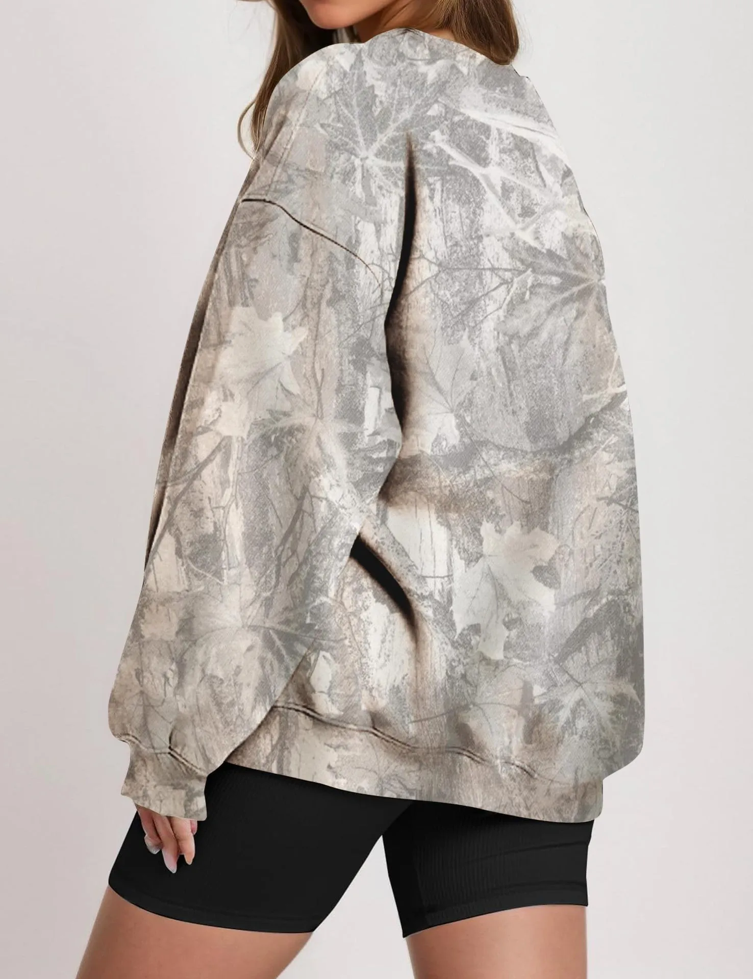 Printed Loose Fit Hoodie Mid Length Western Style with Floral Pattern Long Sleeve Casual Round Neck Crew Neck Women Sweatshirt
