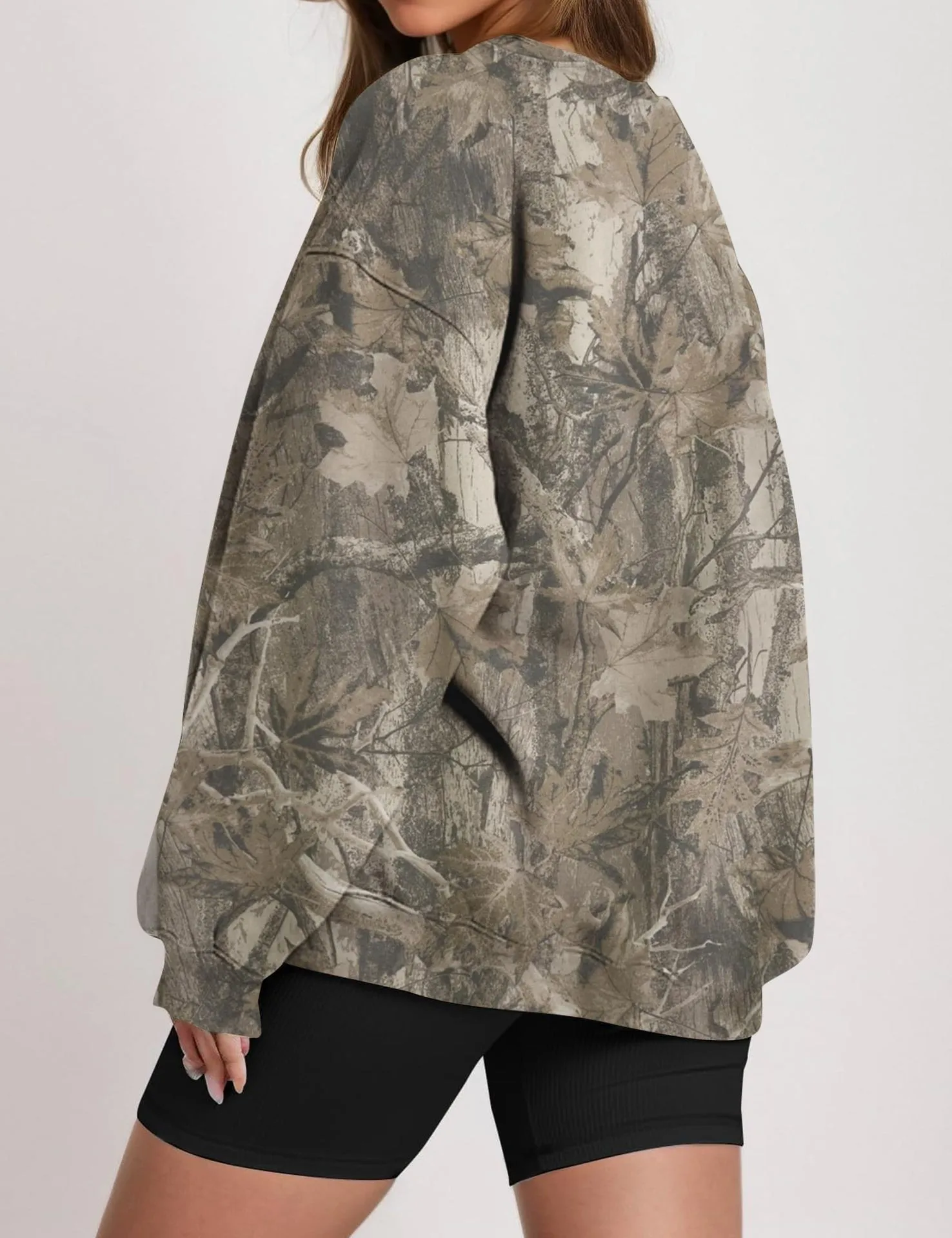 Printed Loose Fit Hoodie Mid Length Western Style with Floral Pattern Long Sleeve Casual Round Neck Crew Neck Women Sweatshirt