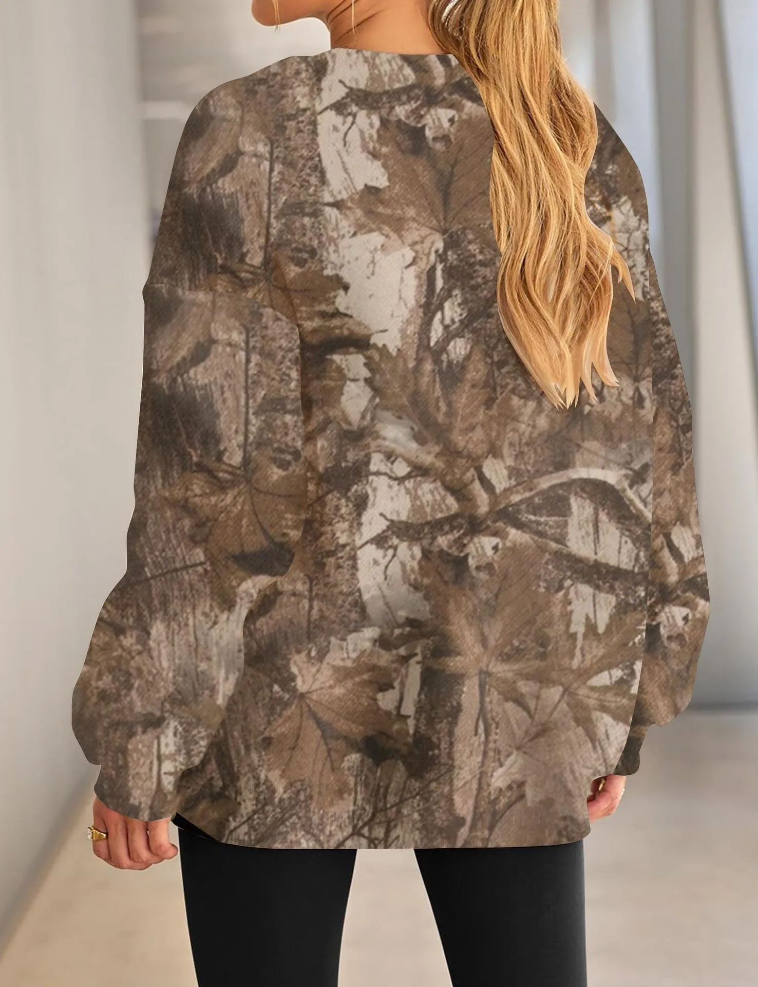 Printed Loose Fit Hoodie Mid Length Western Style with Floral Pattern Long Sleeve Casual Round Neck Crew Neck Women Sweatshirt