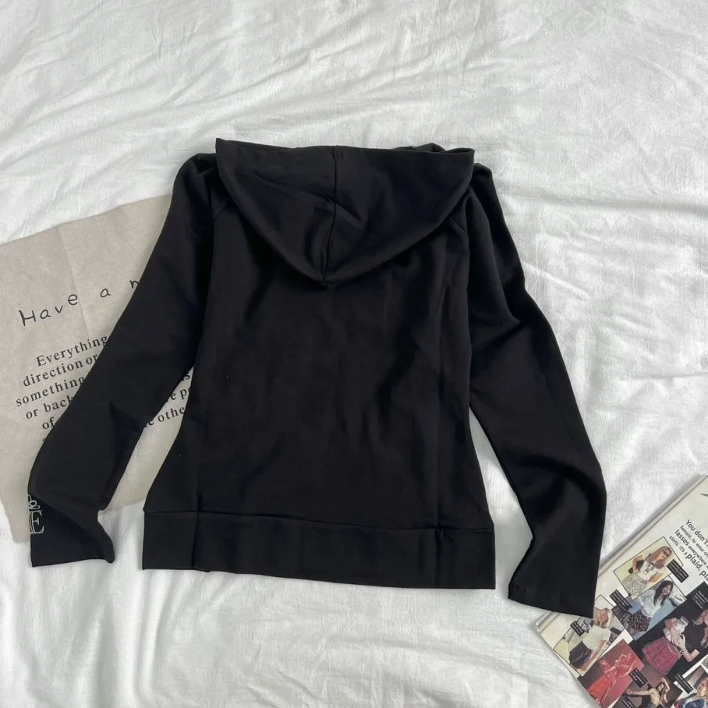 Y2K Retro Casual Pleated Sweatshirt Women Harajuku Black Slim Zip Up Hooded Jacket Long Sleeve Hoodie Gothic Yoga Workout Hoodie
