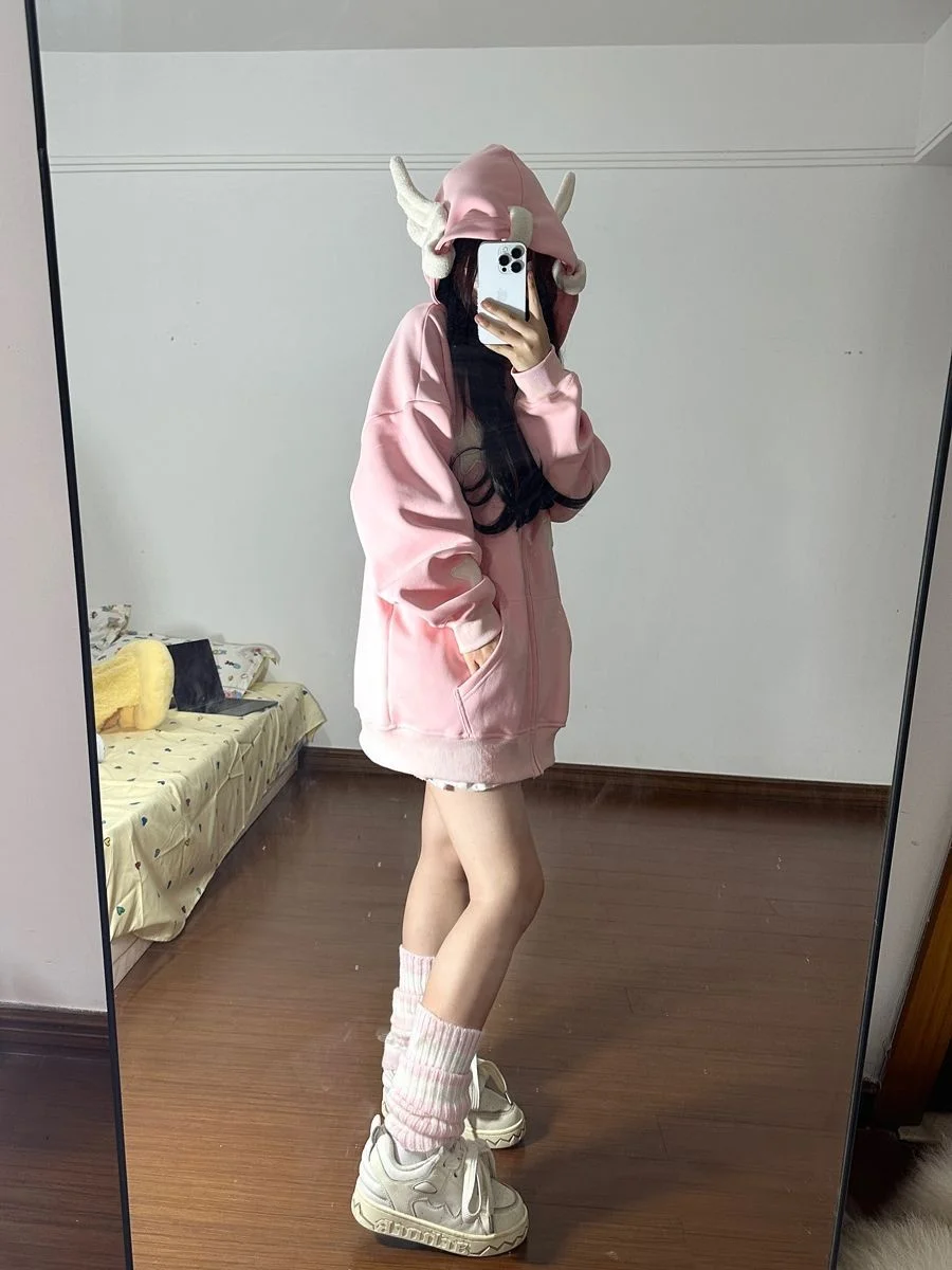 Japanese Dopamine Cute Star Printed Angel Wings Women's Hoodie Autumn American Trendy Street Style Spicy Girl Creative Coat