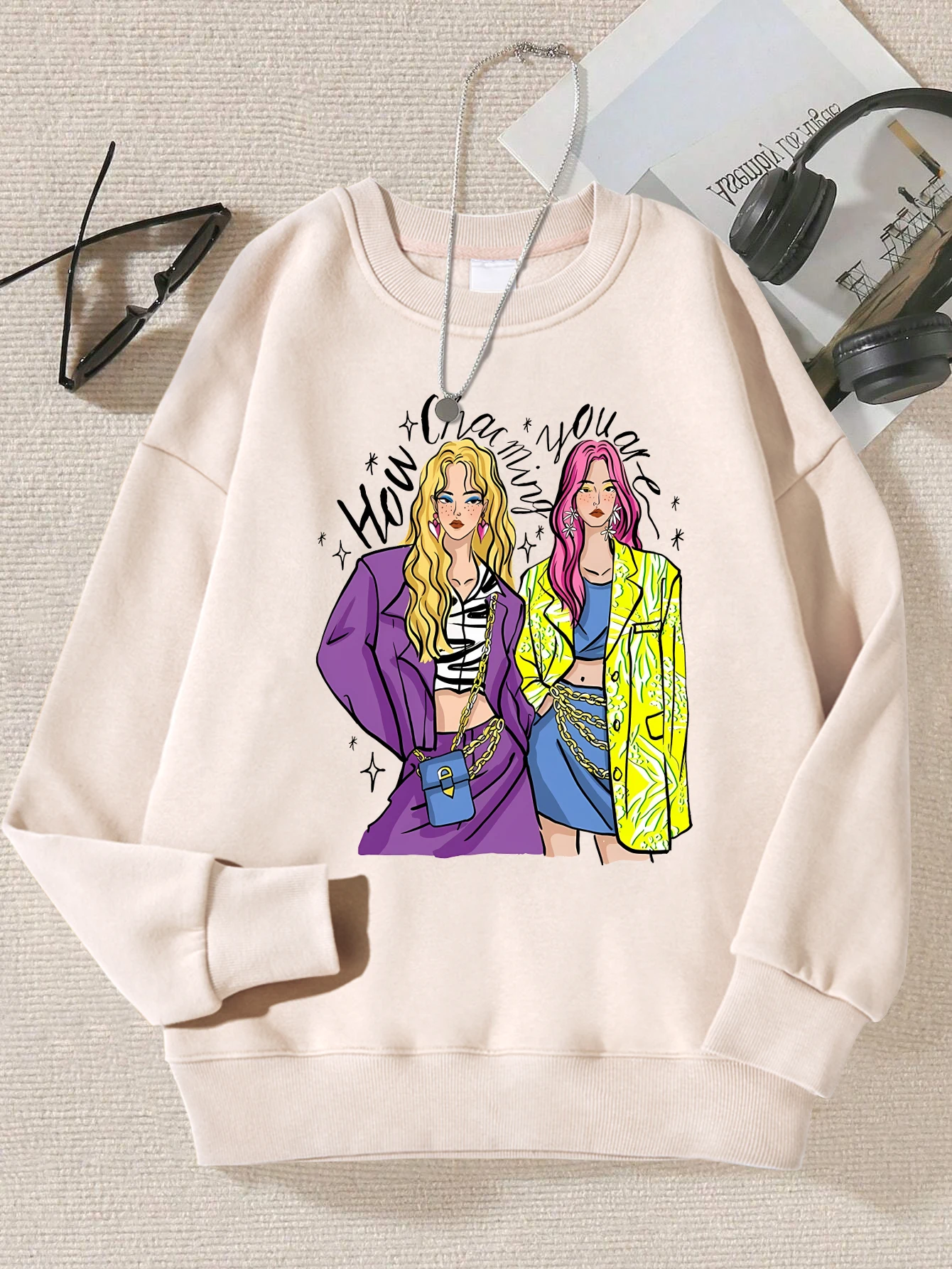 Urban Fashion Street Shopping Girl Print Women Sweatshirts Harajuku Hip Hop Sportswear Casual Fleece Pullovers Autumn Clothing