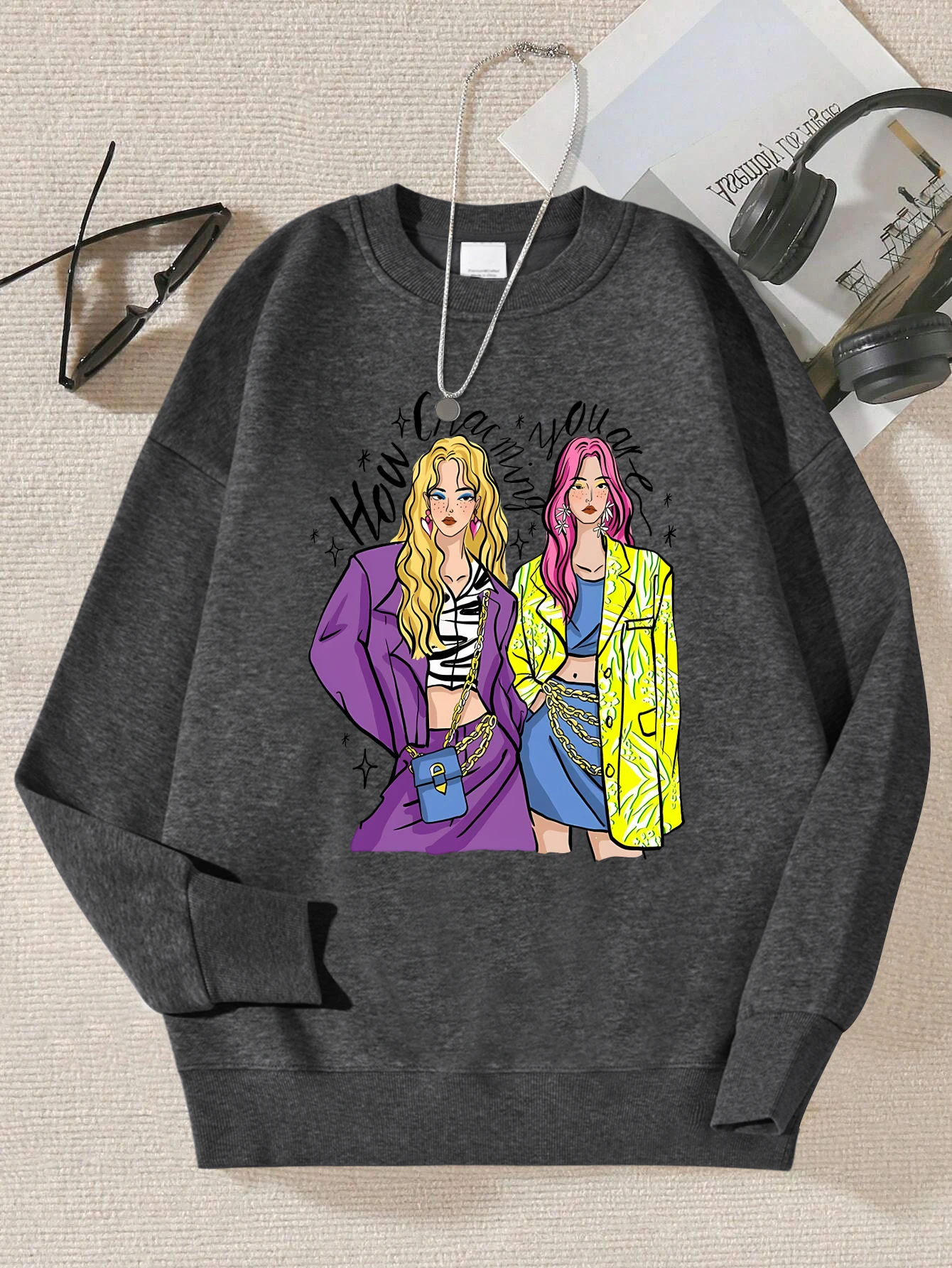 Urban Fashion Street Shopping Girl Print Women Sweatshirts Harajuku Hip Hop Sportswear Casual Fleece Pullovers Autumn Clothing