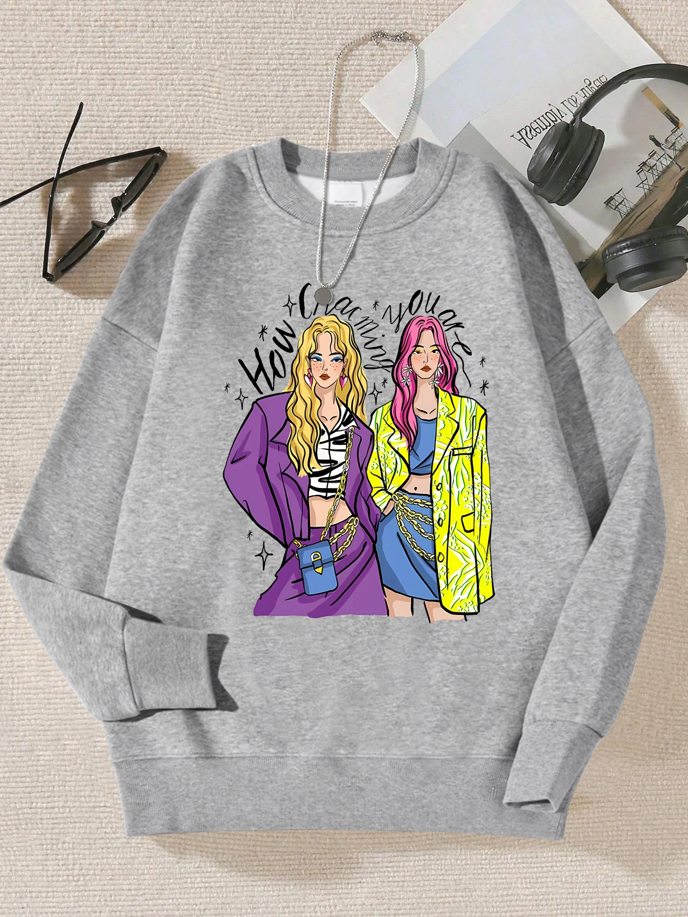 Urban Fashion Street Shopping Girl Print Women Sweatshirts Harajuku Hip Hop Sportswear Casual Fleece Pullovers Autumn Clothing