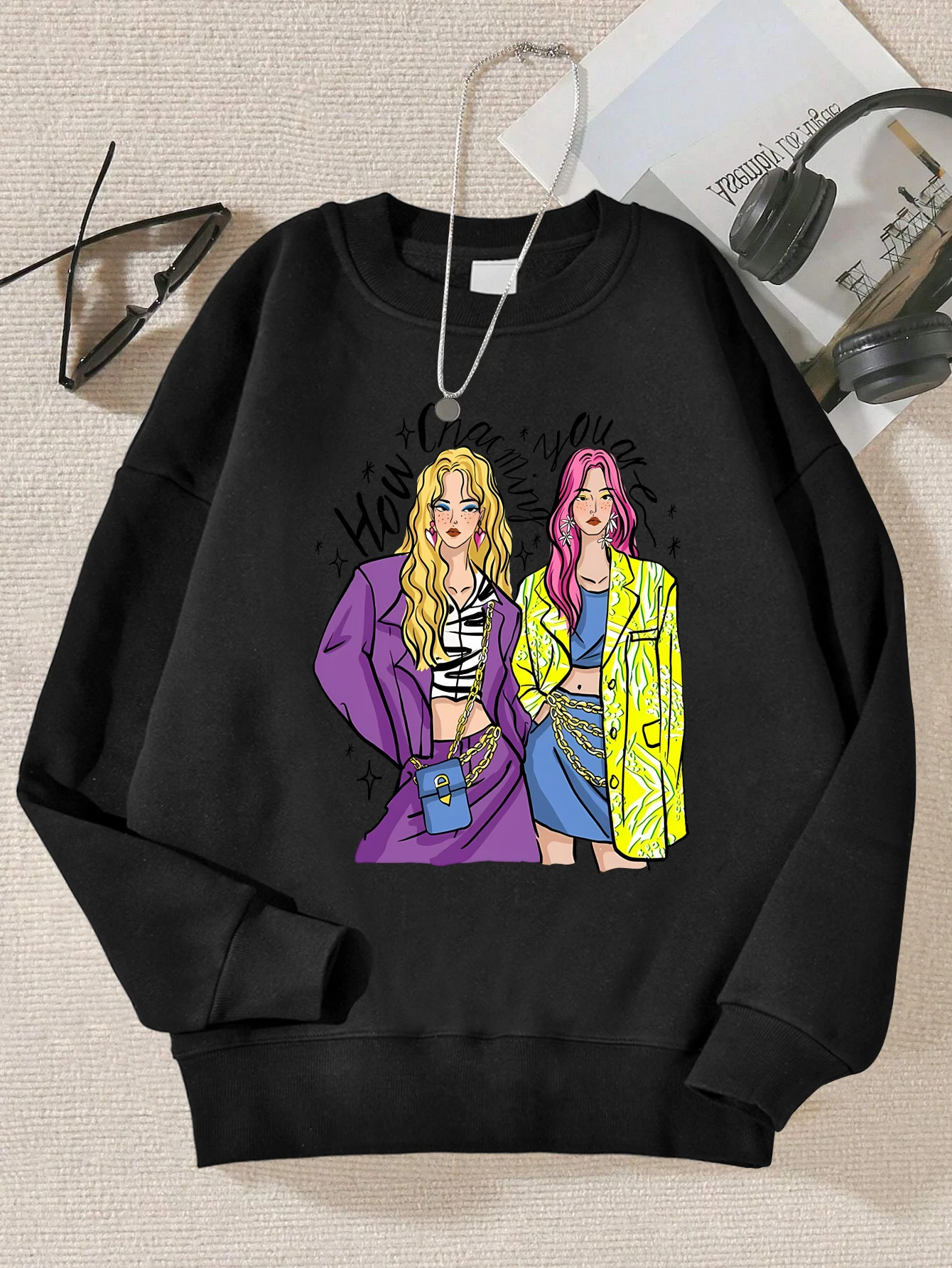 Urban Fashion Street Shopping Girl Print Women Sweatshirts Harajuku Hip Hop Sportswear Casual Fleece Pullovers Autumn Clothing