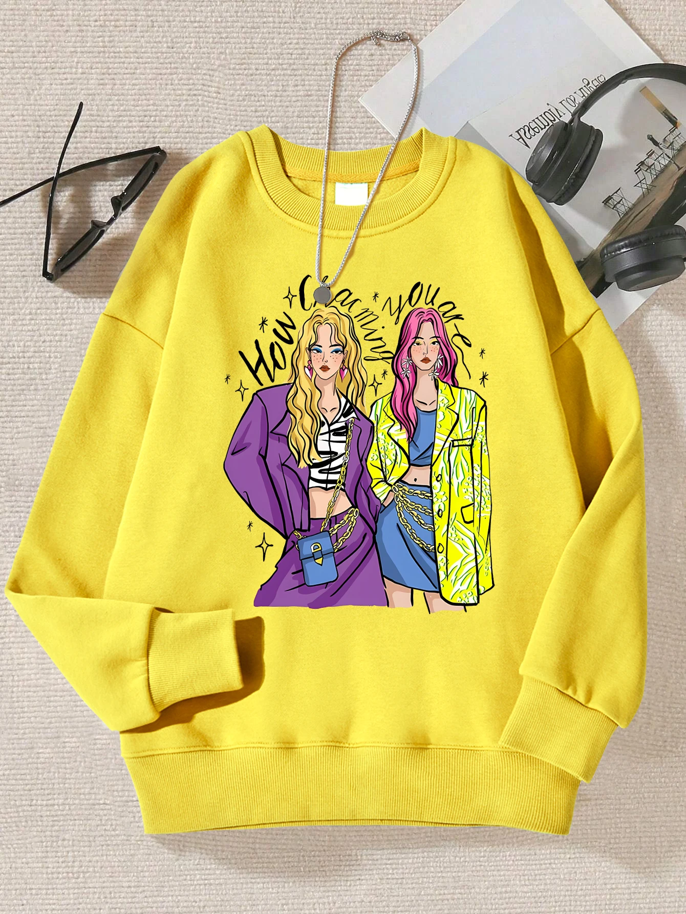 Urban Fashion Street Shopping Girl Print Women Sweatshirts Harajuku Hip Hop Sportswear Casual Fleece Pullovers Autumn Clothing