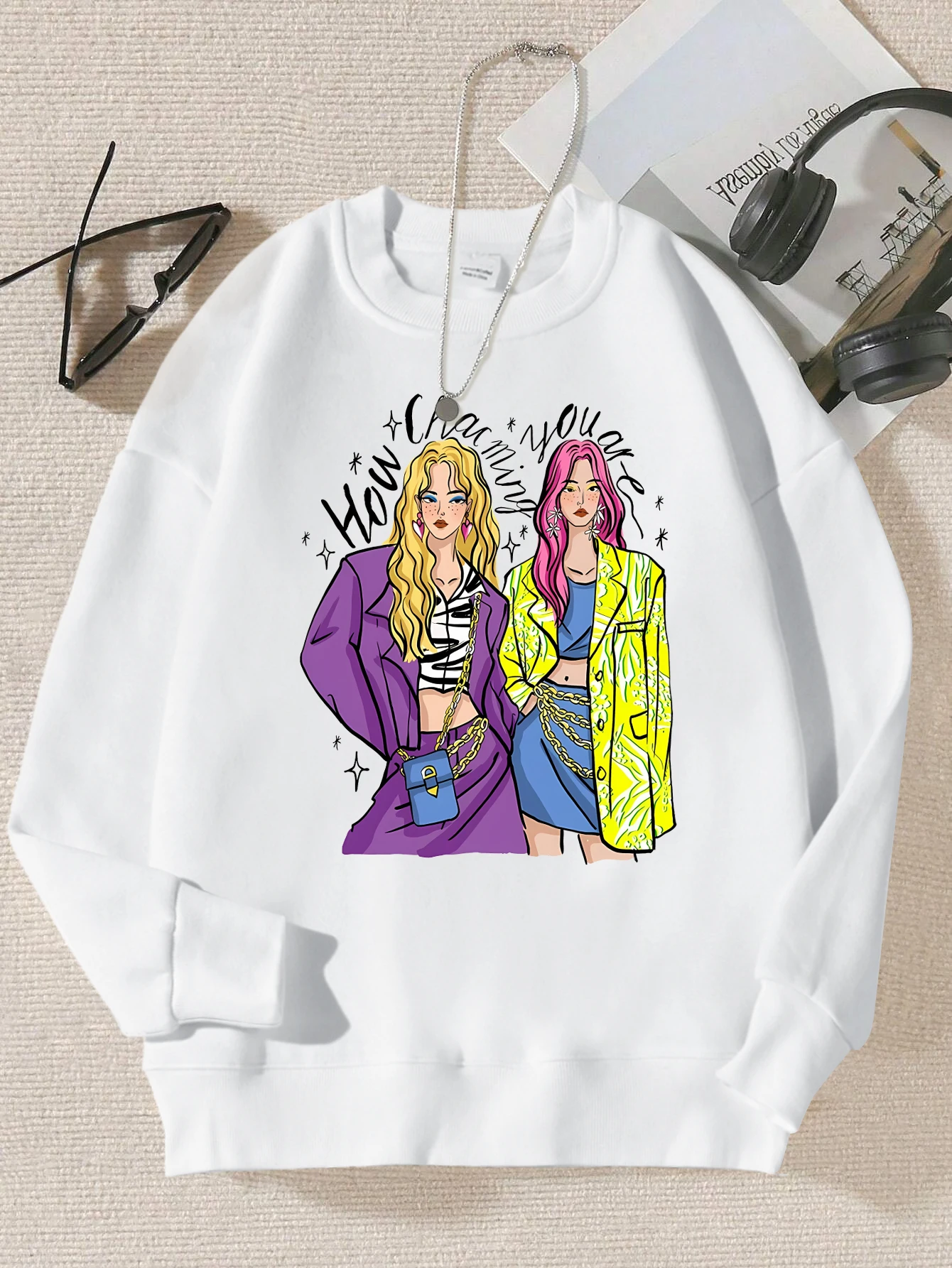 Urban Fashion Street Shopping Girl Print Women Sweatshirts Harajuku Hip Hop Sportswear Casual Fleece Pullovers Autumn Clothing
