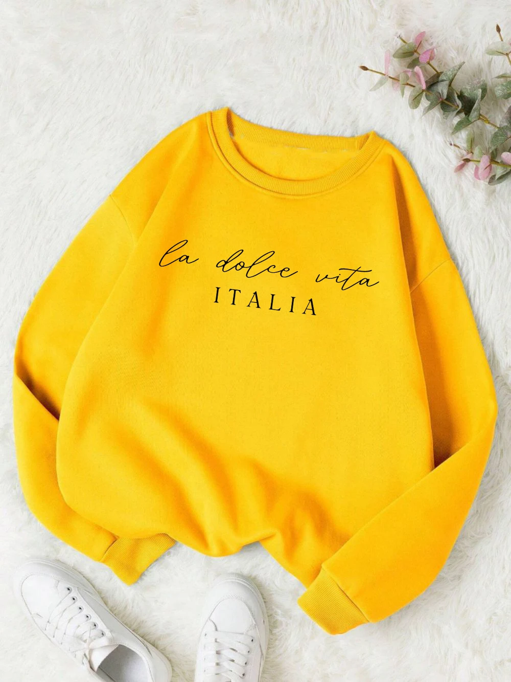 La Dolce Vita Italia Printed Womens Sweatshirt Crewneck Y2K Loose Clothing Multicolor Casual Pullover Fleece All-Match Top