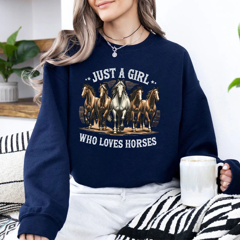 Just A Girl Who Loves Horses Sweatshirt Hoodie Funny Horse Lover Gift Western Boho Pullover Farm Casual Daily Sweatshirt Jumper