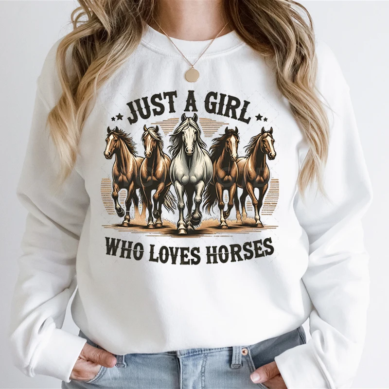 Just A Girl Who Loves Horses Sweatshirt Hoodie Funny Horse Lover Gift Western Boho Pullover Farm Casual Daily Sweatshirt Jumper
