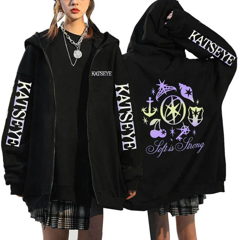 Unisex Hot Gothic Y2k Zipper Sweatshirts Women Graphic Fashion Vintage Streetwear Women's Katseye Print Zip Up Hoodies Clothes