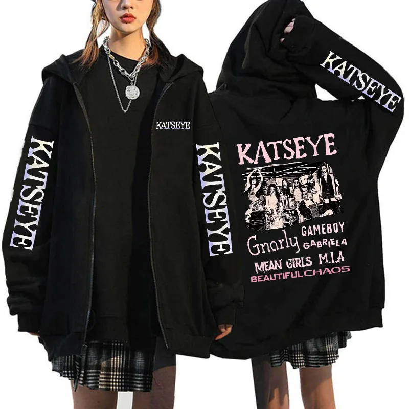 Unisex Hot Gothic Y2k Zipper Sweatshirts Women Graphic Fashion Vintage Streetwear Women's Katseye Print Zip Up Hoodies Clothes