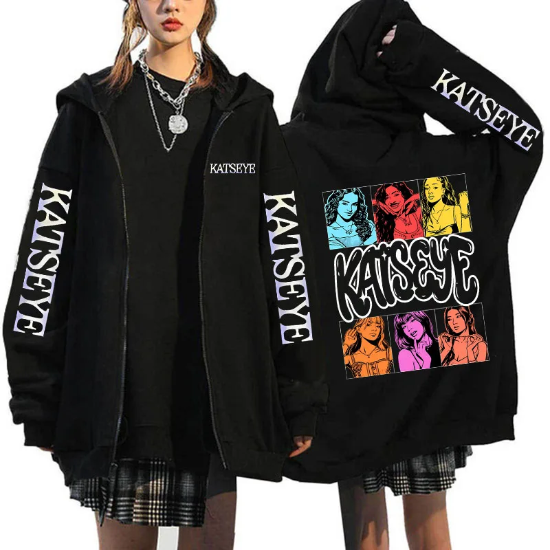 Unisex Hot Gothic Y2k Zipper Sweatshirts Women Graphic Fashion Vintage Streetwear Women's Katseye Print Zip Up Hoodies Clothes