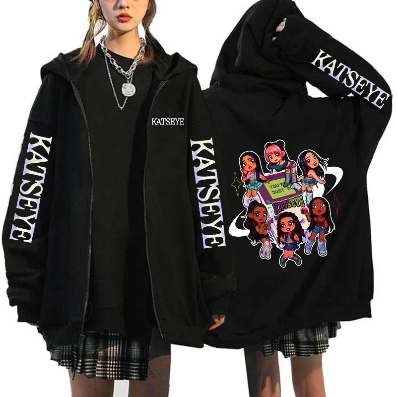 Unisex Hot Gothic Y2k Zipper Sweatshirts Women Graphic Fashion Vintage Streetwear Women's Katseye Print Zip Up Hoodies Clothes