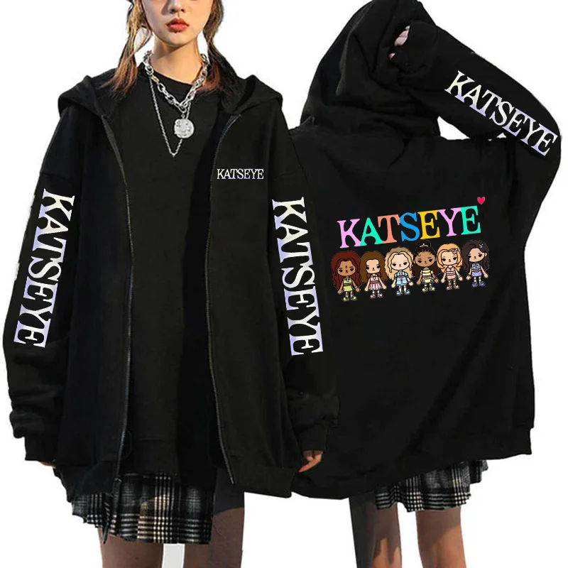 Unisex Hot Gothic Y2k Zipper Sweatshirts Women Graphic Fashion Vintage Streetwear Women's Katseye Print Zip Up Hoodies Clothes