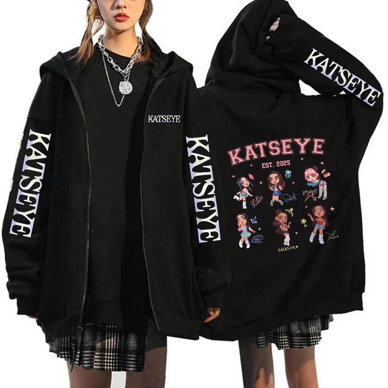 Unisex Hot Gothic Y2k Zipper Sweatshirts Women Graphic Fashion Vintage Streetwear Women's Katseye Print Zip Up Hoodies Clothes