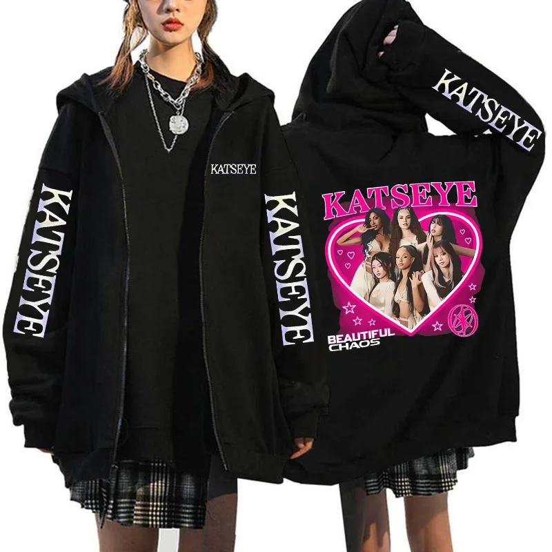 Unisex Hot Gothic Y2k Zipper Sweatshirts Women Graphic Fashion Vintage Streetwear Women's Katseye Print Zip Up Hoodies Clothes