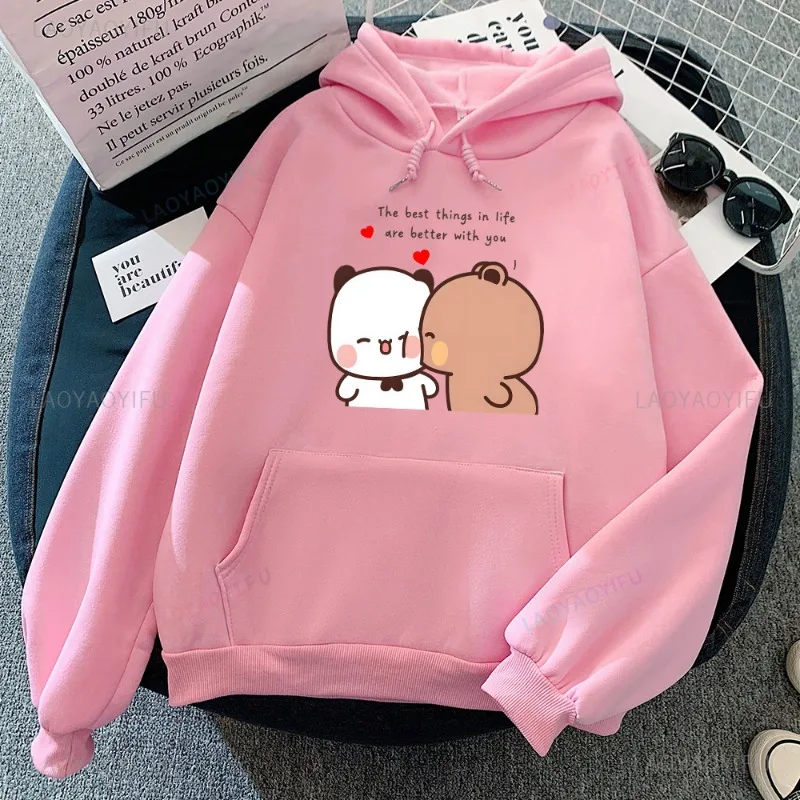 Panda Bear Bubu Dudu Love Heart Sweatshirts Couple Clothing Unisex Casual Streetwear Kawaii Printing Drop Shoulder Sweatshirt
