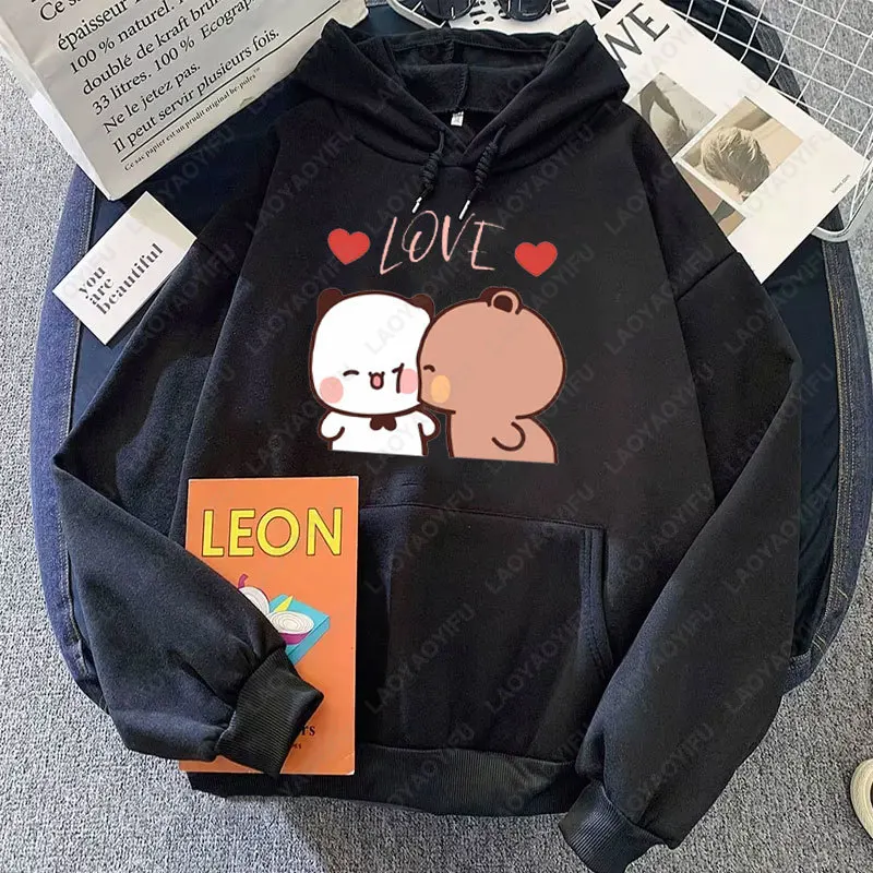 Panda Bear Bubu Dudu Love Heart Sweatshirts Couple Clothing Unisex Casual Streetwear Kawaii Printing Drop Shoulder Sweatshirt