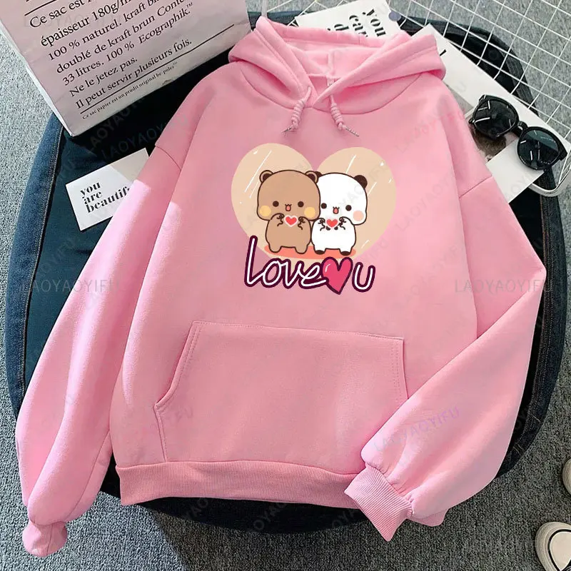 Panda Bear Bubu Dudu Love Heart Sweatshirts Couple Clothing Unisex Casual Streetwear Kawaii Printing Drop Shoulder Sweatshirt