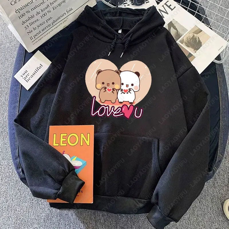 Panda Bear Bubu Dudu Love Heart Sweatshirts Couple Clothing Unisex Casual Streetwear Kawaii Printing Drop Shoulder Sweatshirt