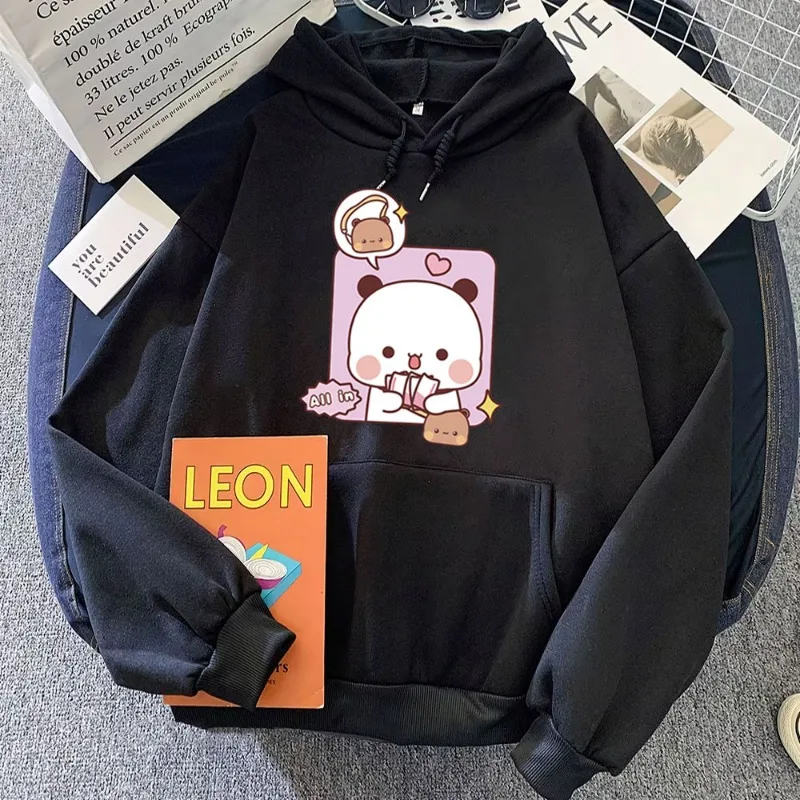 Panda Bear Bubu Dudu Love Heart Sweatshirts Couple Clothing Unisex Casual Streetwear Kawaii Printing Drop Shoulder Sweatshirt
