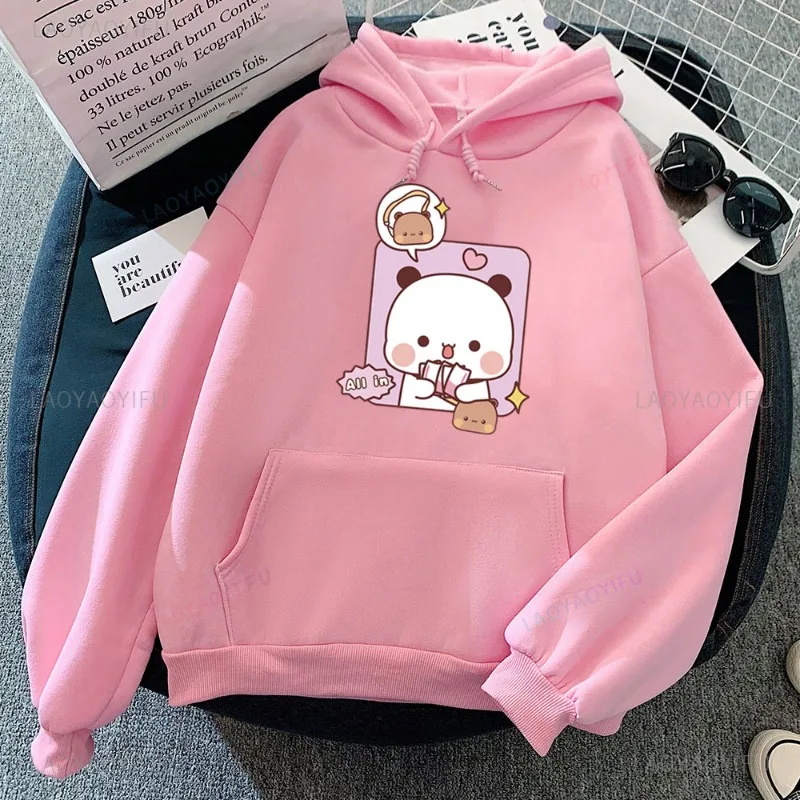 Panda Bear Bubu Dudu Love Heart Sweatshirts Couple Clothing Unisex Casual Streetwear Kawaii Printing Drop Shoulder Sweatshirt