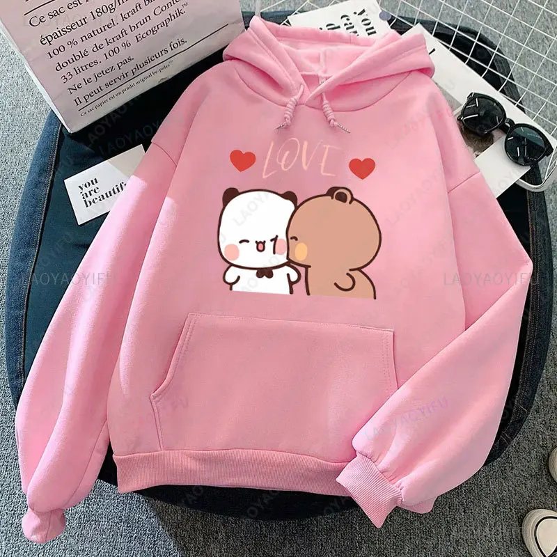 Panda Bear Bubu Dudu Love Heart Sweatshirts Couple Clothing Unisex Casual Streetwear Kawaii Printing Drop Shoulder Sweatshirt