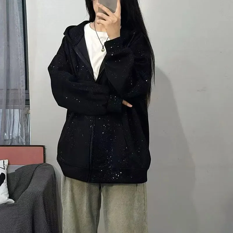 Sparkling New Men's And Women's Casual Starry Sky Jacket, Spring Autumn High Street Hot Item, Versatile Loose Hooded Sweatshirt