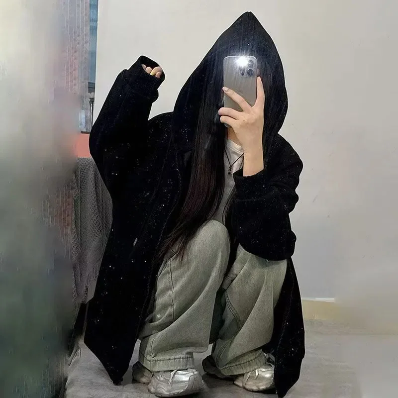 Sparkling New Men's And Women's Casual Starry Sky Jacket, Spring Autumn High Street Hot Item, Versatile Loose Hooded Sweatshirt