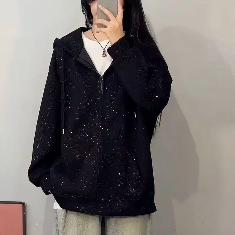 Sparkling New Men's And Women's Casual Starry Sky Jacket, Spring Autumn High Street Hot Item, Versatile Loose Hooded Sweatshirt