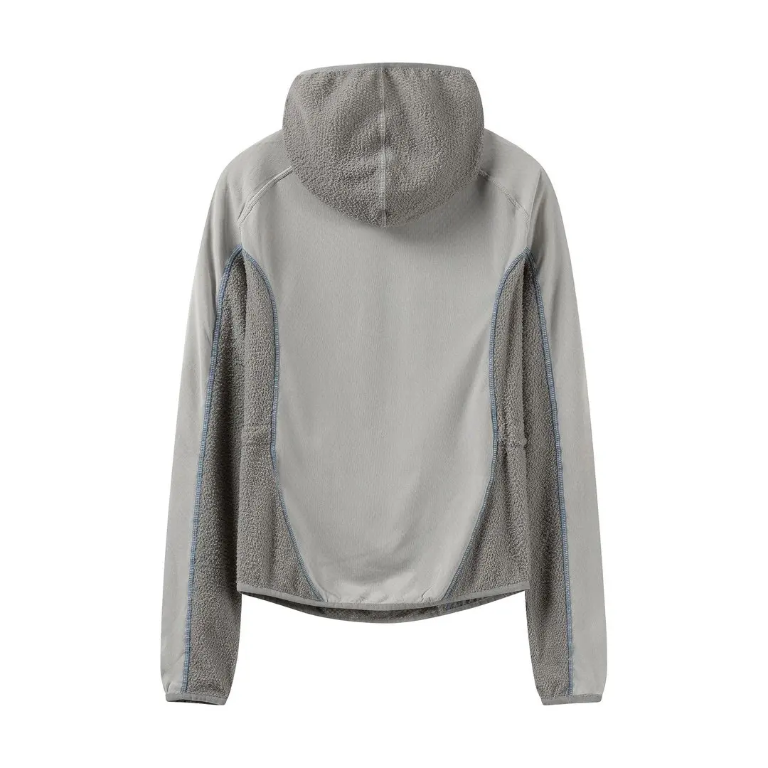 Women Outdoor Splice Fleece Loose Casual Pullover Hooded Sweatshirt Jacket Girls Streetwear Sweatshirts T Shirt Coat Tops
