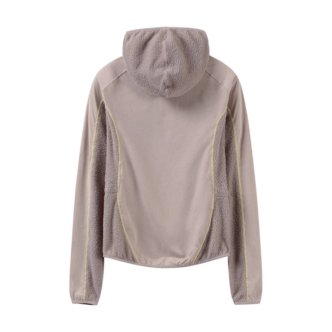 Women Outdoor Splice Fleece Loose Casual Pullover Hooded Sweatshirt Jacket Girls Streetwear Sweatshirts T Shirt Coat Tops