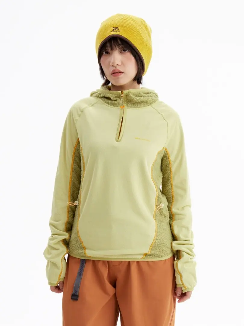 Women Outdoor Splice Fleece Loose Casual Pullover Hooded Sweatshirt Jacket Girls Streetwear Sweatshirts T Shirt Coat Tops