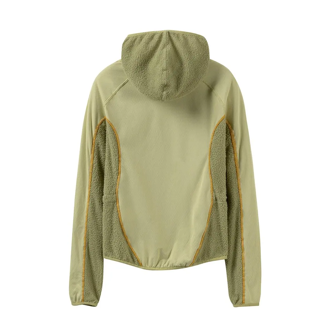 Women Outdoor Splice Fleece Loose Casual Pullover Hooded Sweatshirt Jacket Girls Streetwear Sweatshirts T Shirt Coat Tops