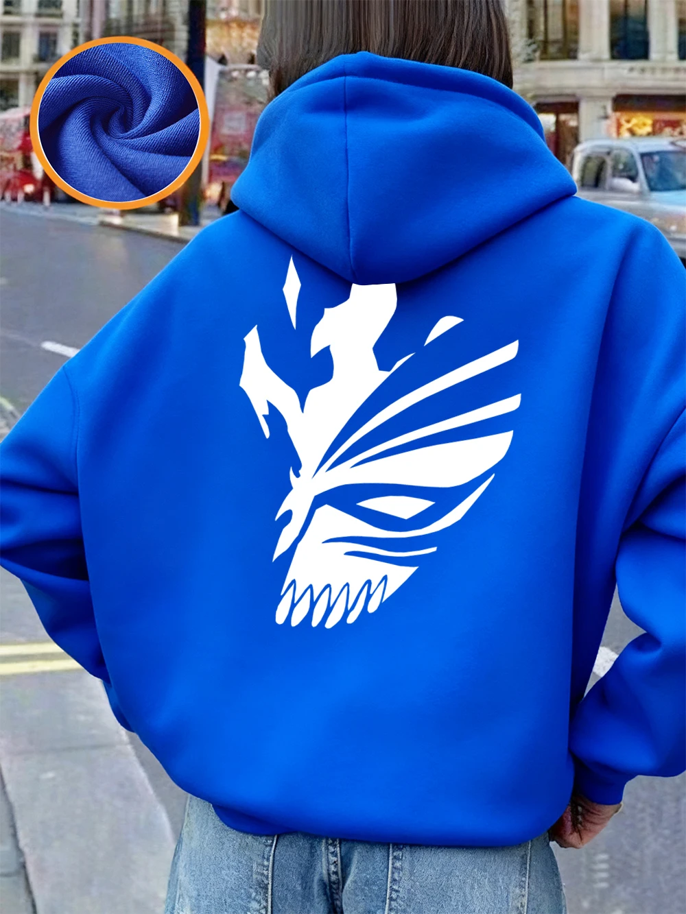 Bleach Ichigo Red Mask Printing Hoodies Womens Winter Fleece Warm Sweatshirt Casual Pocket Pullover Basics Loose Woman Clothes