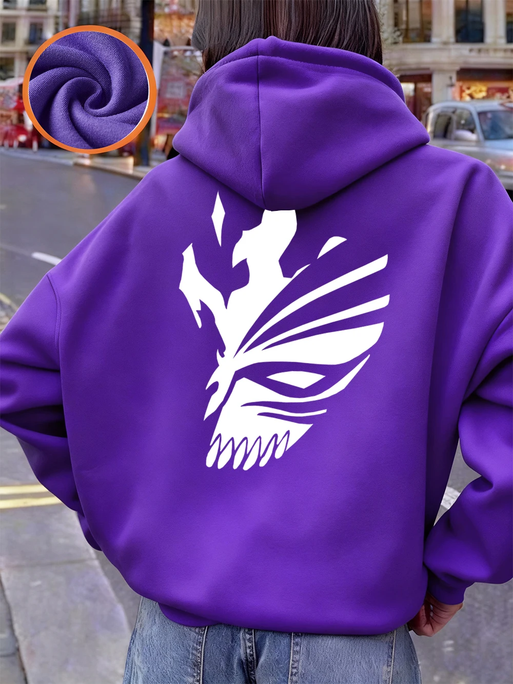 Bleach Ichigo Red Mask Printing Hoodies Womens Winter Fleece Warm Sweatshirt Casual Pocket Pullover Basics Loose Woman Clothes