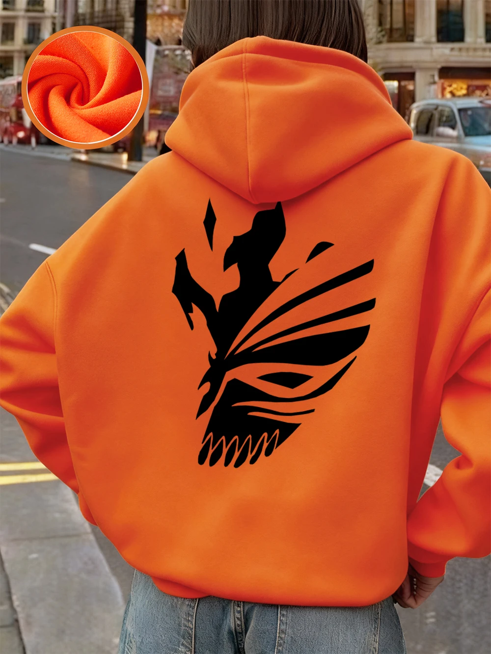 Bleach Ichigo Red Mask Printing Hoodies Womens Winter Fleece Warm Sweatshirt Casual Pocket Pullover Basics Loose Woman Clothes
