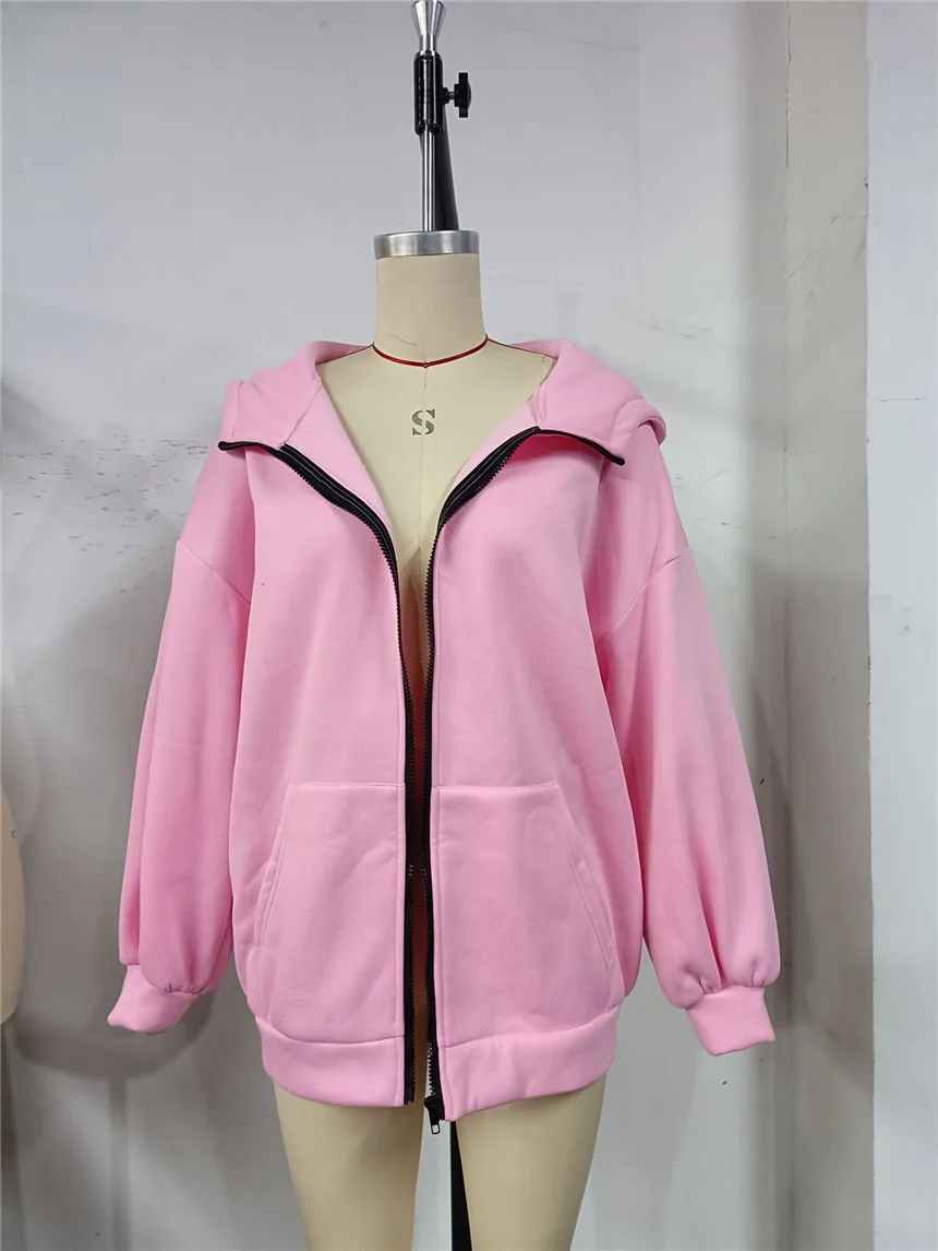 Women's Vintage Pink Baby Angel Print Casual Sweatshirt Long Cotton Hooded Coat Oversize Loose Hoodie, Zipper Up Coat, Fall, New