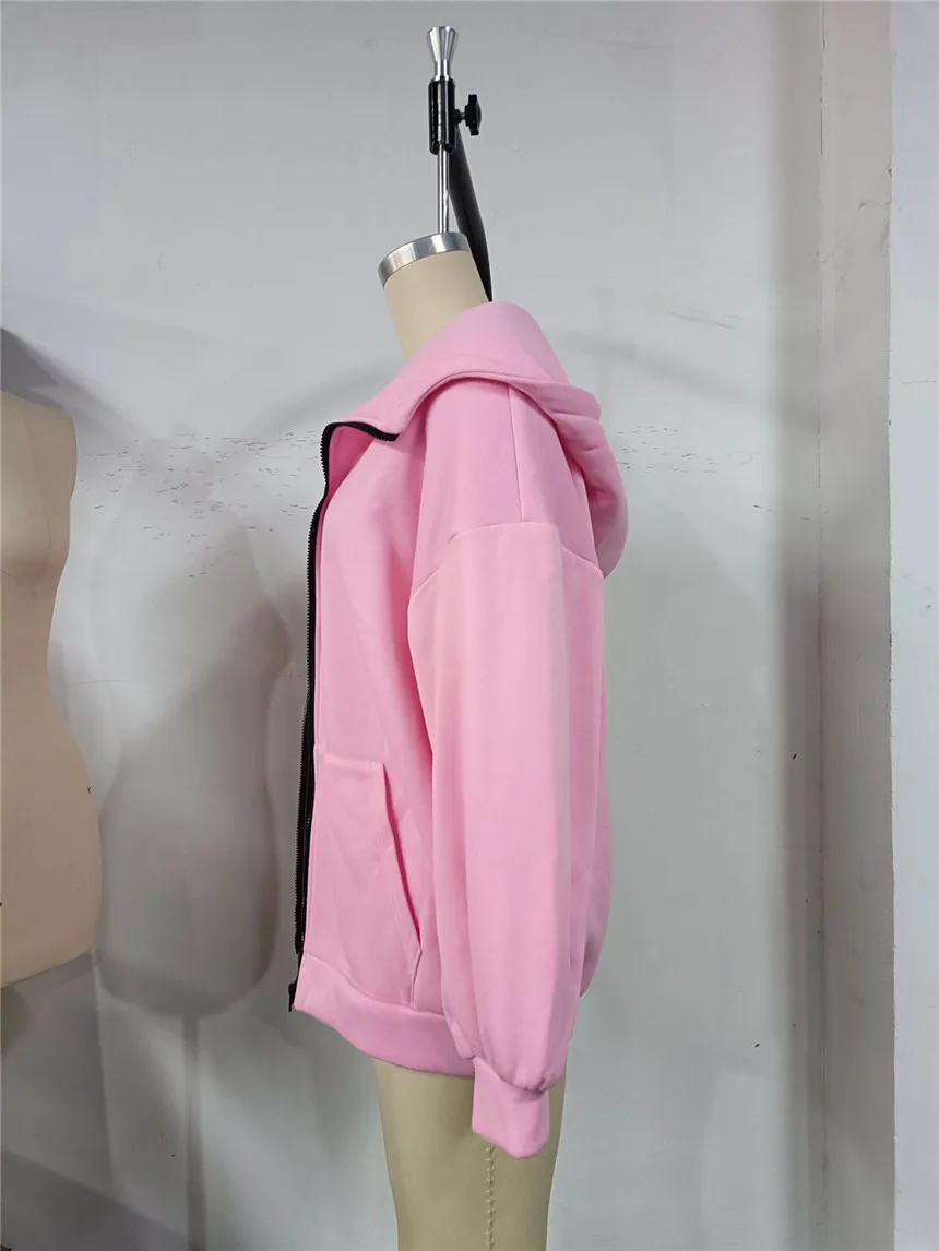 Women's Vintage Pink Baby Angel Print Casual Sweatshirt Long Cotton Hooded Coat Oversize Loose Hoodie, Zipper Up Coat, Fall, New