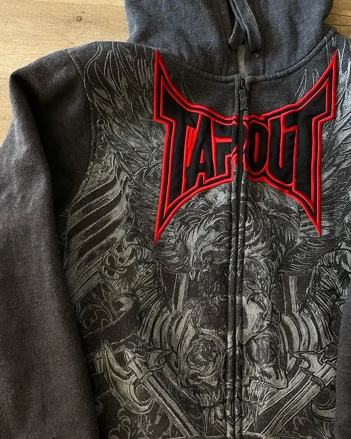 Vintage Tapout Graphic Zipper Hoodie Y2K Sweatshirt Women Mens Hip Hop Streetwear Letter Oversized Hoodie Jacket Clothes