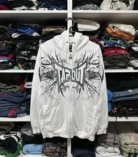 Vintage Tapout Graphic Zipper Hoodie Y2K Sweatshirt Women Mens Hip Hop Streetwear Letter Oversized Hoodie Jacket Clothes